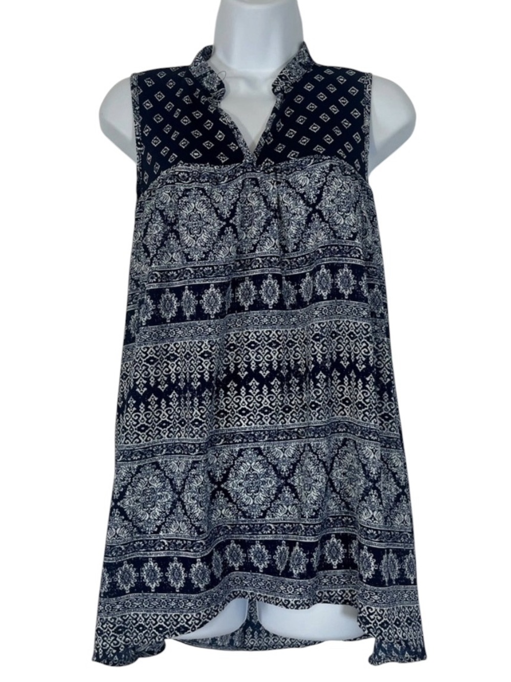 r2d Apparel Navy Blue Boho Print Sleeveless Tank Top Medium Cottagecore Indie